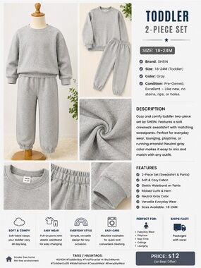 SHEIN Gray Toddler 2-Piece Sweatshirt & Jogger Set